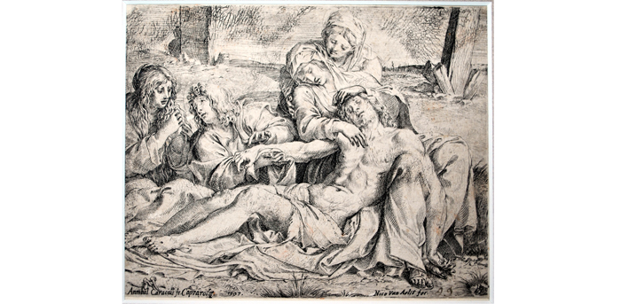 A. Carracci, La Pietà, firmato e datato 1507, acquaforte, bulino e puntasecca, mm 122x163